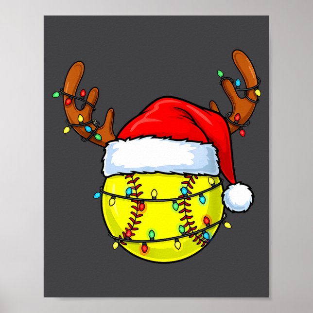 Póster Christmas Softball Xmas Santa Srts Hat Mens Womens (Frente)