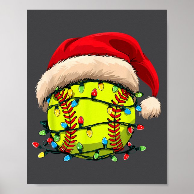Póster Christmas Softball Xmas Santa Srts Hat Mens Womens (Frente)