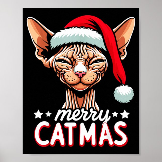 Póster Christmas Sphynx Cat Merry Catmas Santa Hat Xmas  (Frente)