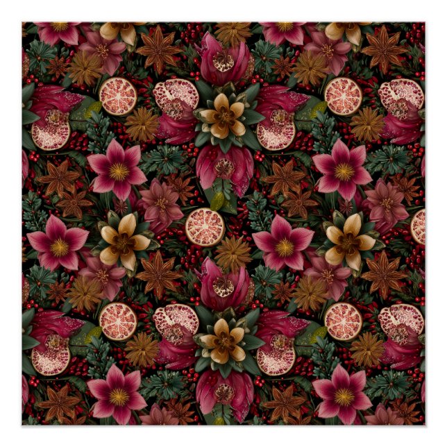 Póster Christmas Spice & Floral Botanical Pattern (Anverso)