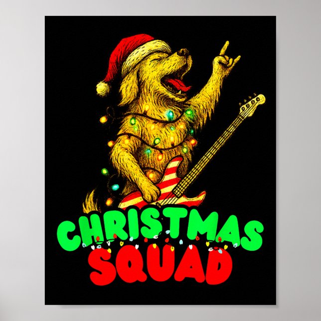 Póster Christmas Squad Golden Retriever Dog Playing Guita (Frente)