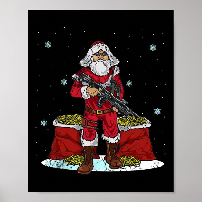 Póster Christmas Tactical Santa Claus 2nd Amendment Gun R (Frente)