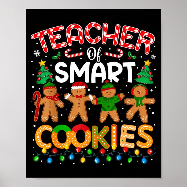 Póster Christmas Teacher Of Smart Cookies Funny Cute Ging (Frente)