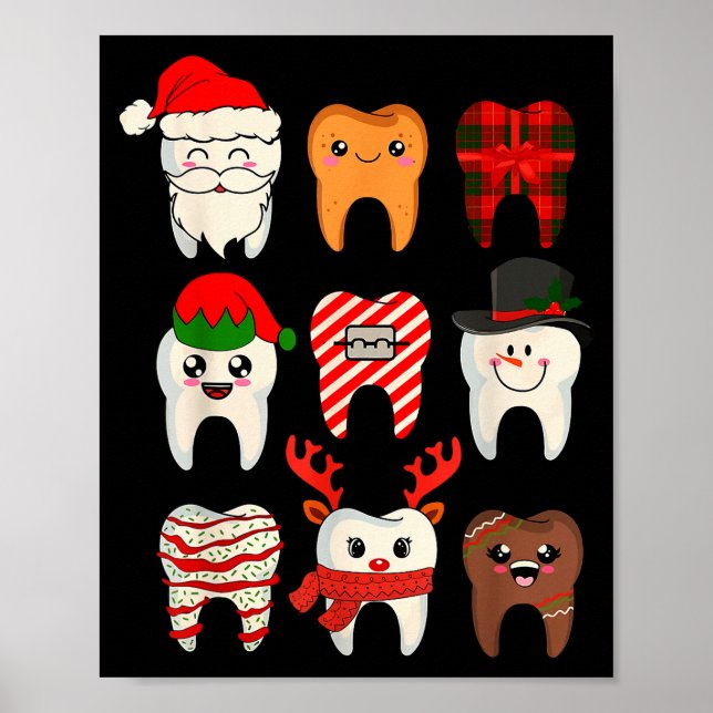 Póster Christmas Teeth Dentist Xmas Reindeer Santa Squad  (Frente)