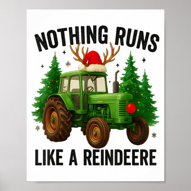 Póster Christmas Tractor Farm Nothing Runs Like A Reindee (Frente)