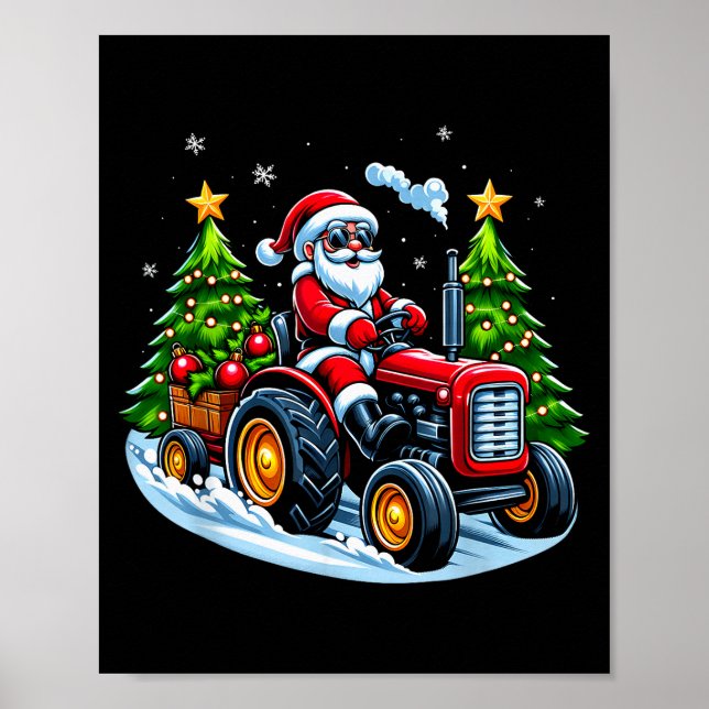 Póster Christmas Tractor Santa Xmas Farm Truck Men Boys K (Frente)