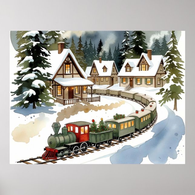 Póster Christmas Train Around Cozy Chalet Village Poster (Frente)