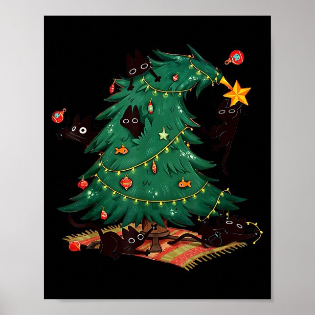 Póster Christmas Tree And Cat Cute Christmas Cat Lover  (Frente)
