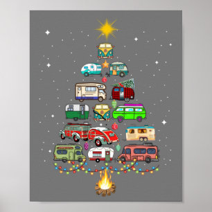 Póster Christmas Tree Camper Vehicles Camping RVing Trail