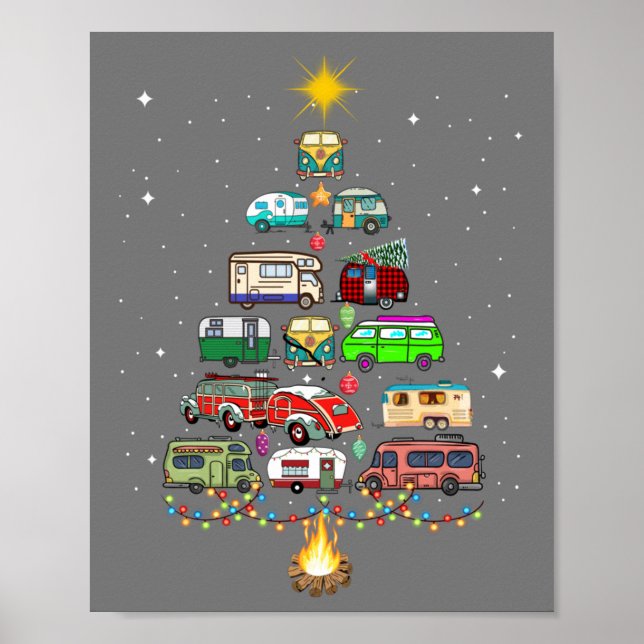Póster Christmas Tree Camper Vehicles Camping RVing Trail (Frente)