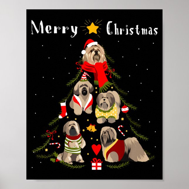 Póster Christmas Tree Lhasa Apso Lover Xmas Dog Owner New (Frente)