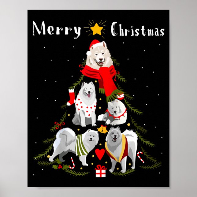 Póster Christmas Tree Samoyed Lover Xmas Dog Owner New Ye (Frente)