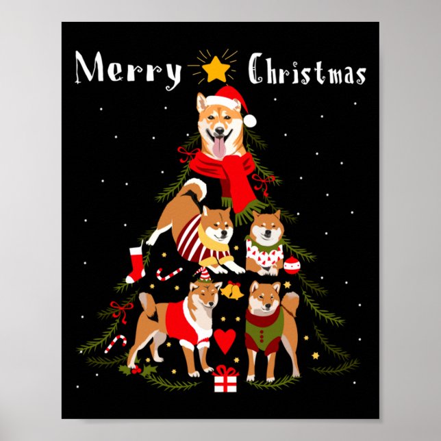 Póster Christmas Tree Shiba Inu Lover Xmas Dog Owner New  (Frente)