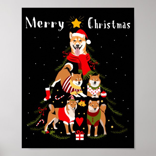 Póster Christmas Tree Shiba Inu Lover Xmas Dog Owner New  (Frente)