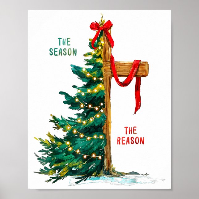 Póster Christmas Tree The Season Jesus Cross The Reason  (Frente)