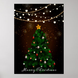 Póster Christmas tree with string lights Poster