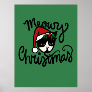 Póster Christmas Tuxedo Cat