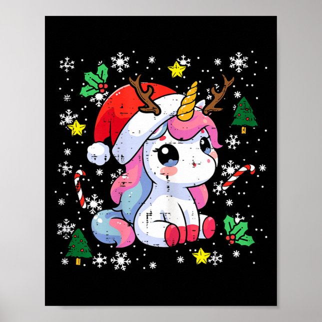 Póster Christmas Unicorn Cute Magical Xmas Toddler Girls  (Frente)