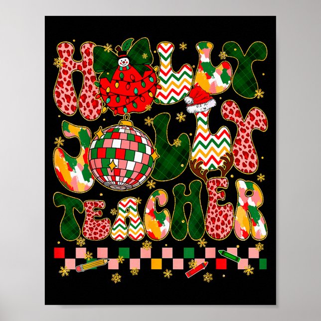 Póster Christmas Vibes Teacher Leopard Snowman Xmas Men W (Frente)
