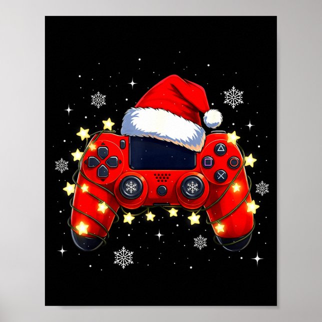 Póster Christmas Video Game Controller Santa Hat Gamer Bo (Frente)