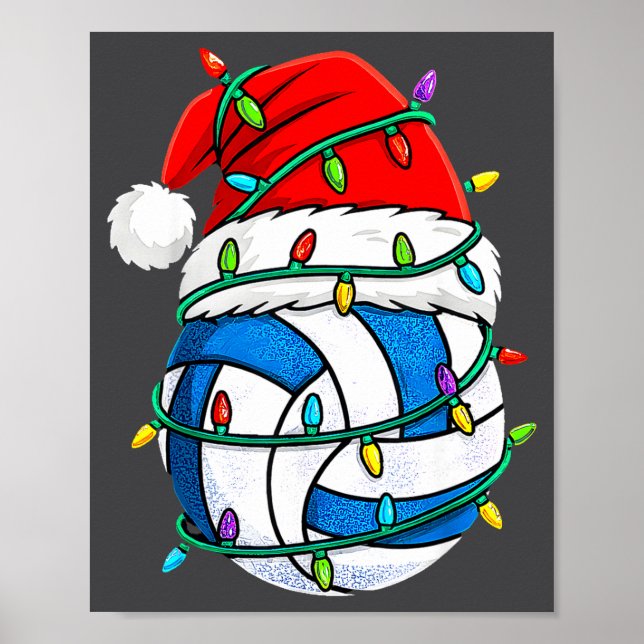 Póster Christmas Volleyball Santa Hat Lights Srts Xmas Pa (Frente)