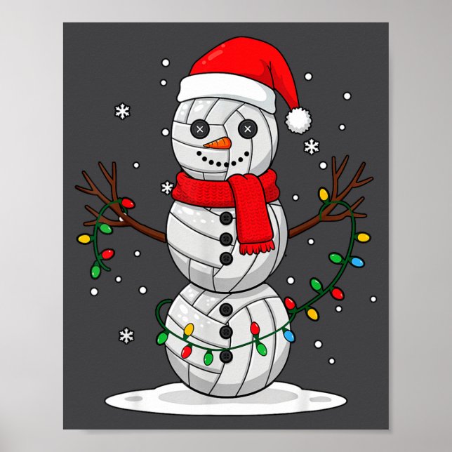 Póster Christmas Volleyball Snowman Santa Hat Funny Holid (Frente)