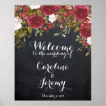 Póster Christmas wedding sign red welcome chalkboard<br><div class="desc">Lovely chalkboard effect background sign with watercolour red and white Christmas florals. A great way to welcome guests to your winter wedding. Change the text/font/text colour to suit you!</div>