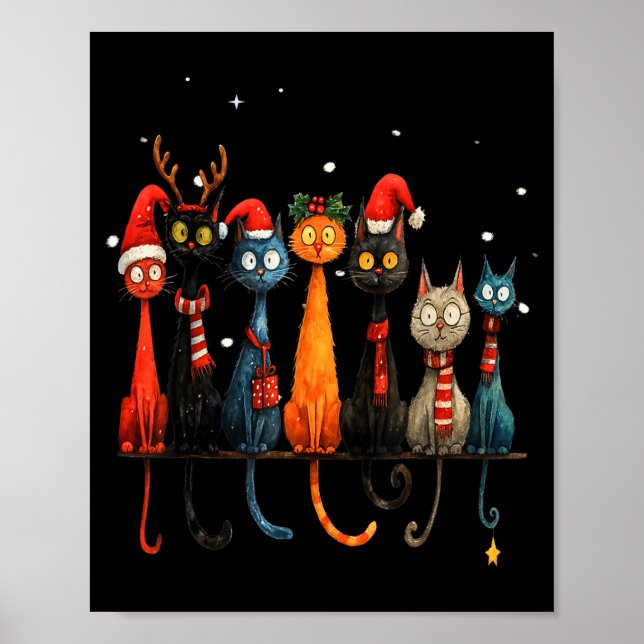 Póster Christmas Whimsical Mid-century Modern Look Cats 5 (Frente)