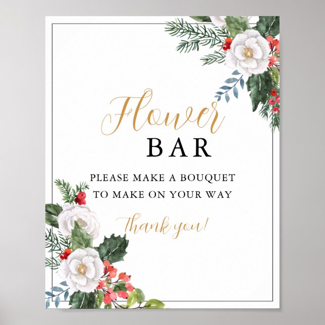 Póster Christmas Winter Bridal Shower Flower Bar Sign (Frente)