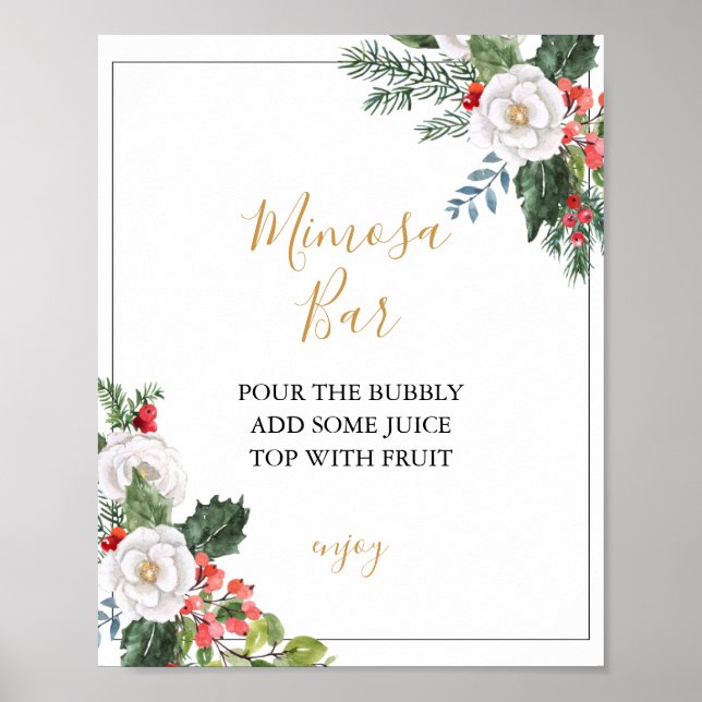 Póster Christmas Winter Bridal Shower Mimosa Bar Sign (Frente)