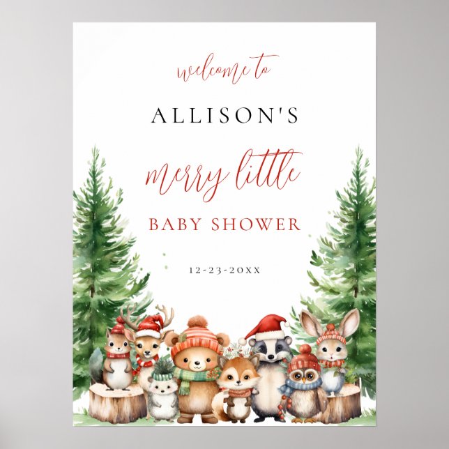 Póster Christmas Winter Merry little baby shower woodland (Frente)