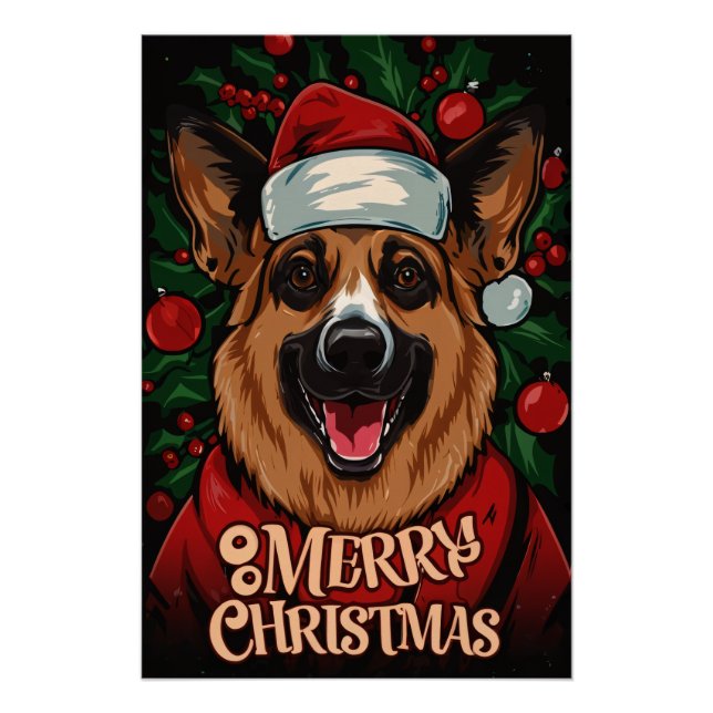 Póster Christmas with German Shepherd (Anverso)