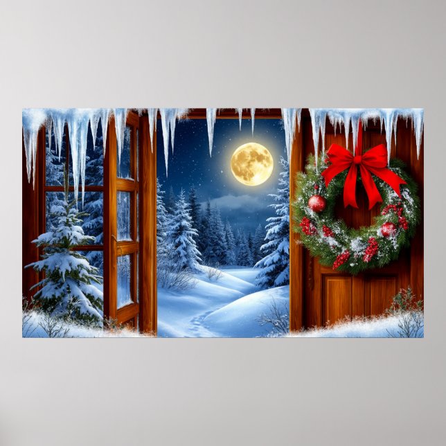 Póster Christmas Wreath 🎄 Snowy Moonlit Forest ✨ Cozy (Frente)
