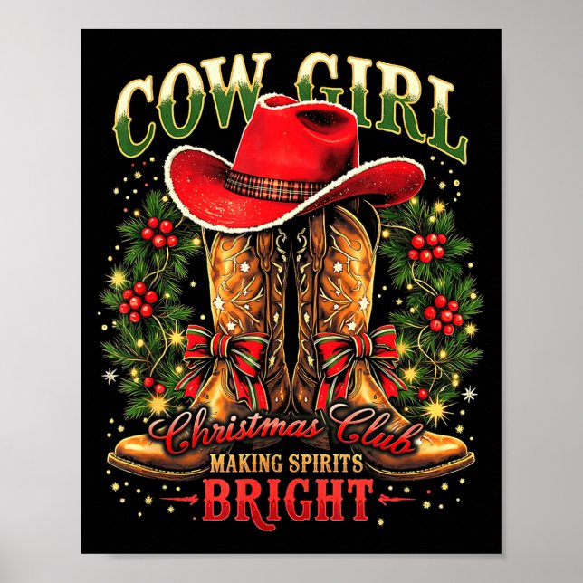 Póster Christmas Y'all Xmas Coquette Cowgirl Let’s Go Gir (Frente)