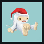 Póster Christmas Yeti Doll Wearing a Santa Hat<br><div class="desc">A cute little christmas yeti toy doll wearing a red santa hat and is sitting down slumped over. The doll is  furry and white with beige accents. The doll has a pull string in the back to make him talk. Background is a retro green color.</div>