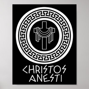 Póster Christos Anesti Cross Jesus Egg Eas griegas ortodo