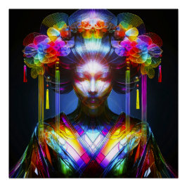Póster Chromatisch Farbige Glas-Geisha im Kontrast