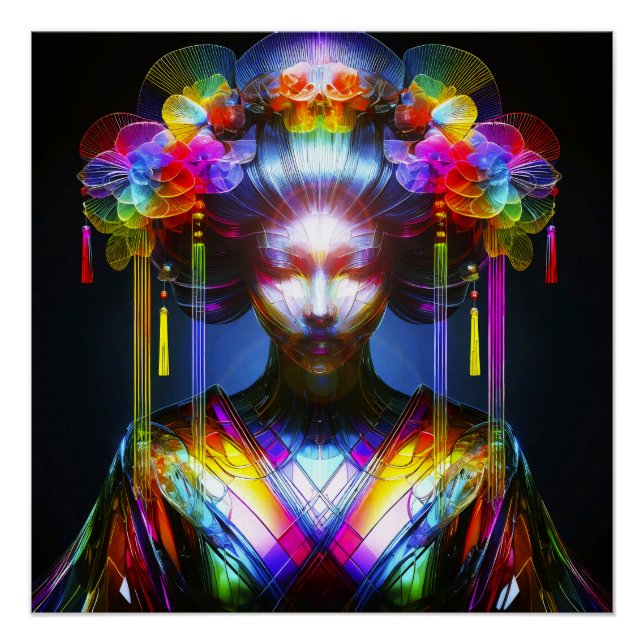 Póster Chromatisch Farbige Glas-Geisha im Kontrast (Anverso)
