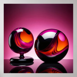 Póster Chromatisch farbige Glaskegeln in Reflexion