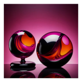 Póster Chromatisch farbige Glaskegeln in Reflexion