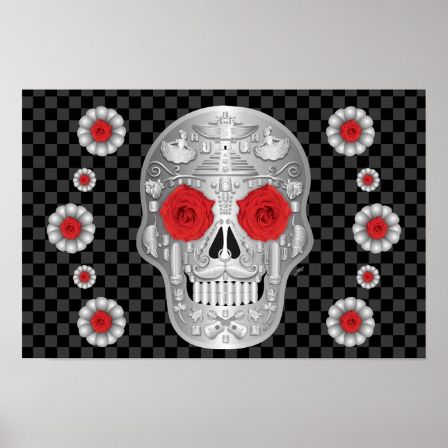 Póster Chrome Calavera (Rosa Roja) (Frente)
