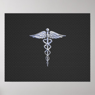 Póster Chrome como Caduceus Símbolo médico Fibra de carbo