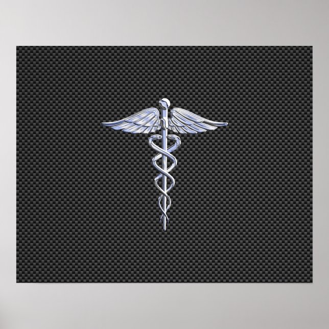 Póster Chrome como Caduceus Símbolo médico Fibra de carbo (Frente)
