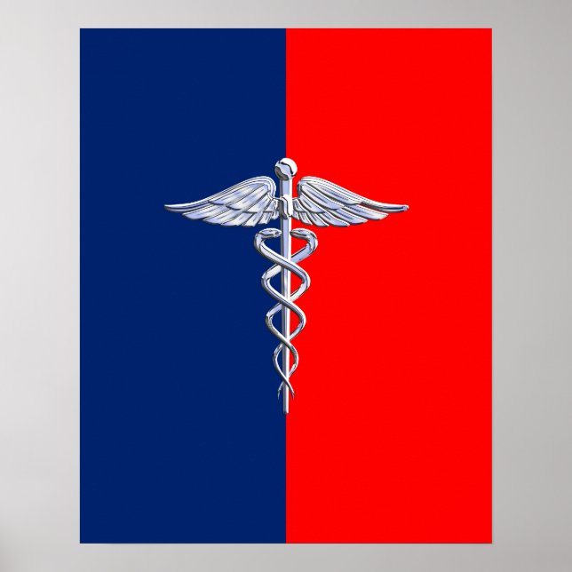 Póster Chrome Like Caduceus Medical Symbol League Decor (Frente)