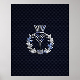 Póster Chrome on Carbon Fiber Print Scottish Thistle