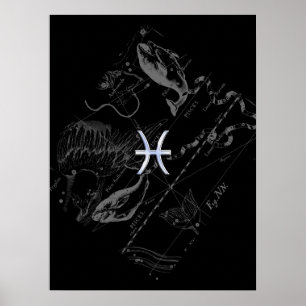 Póster Chrome Style Pisces Zodiac Sign on Hevelius