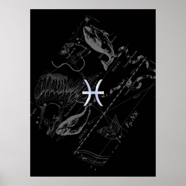 Póster Chrome Style Pisces Zodiac Sign on Hevelius (Frente)