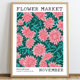 Póster Chrysanthemum rosa Noviembre Mercado de flores de 