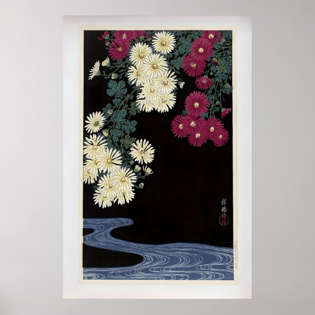 Póster Chrysanthemums and Running Water by Ohara Koson (Frente)