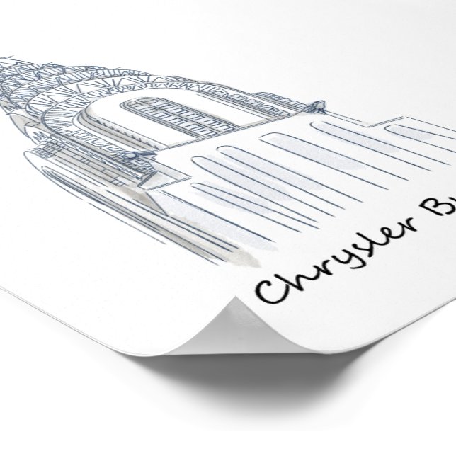 Póster Chrysler Building Black and White Sketch Poster (Esquina)